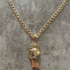 Gold Pendant Necklace with Multicolor Accents